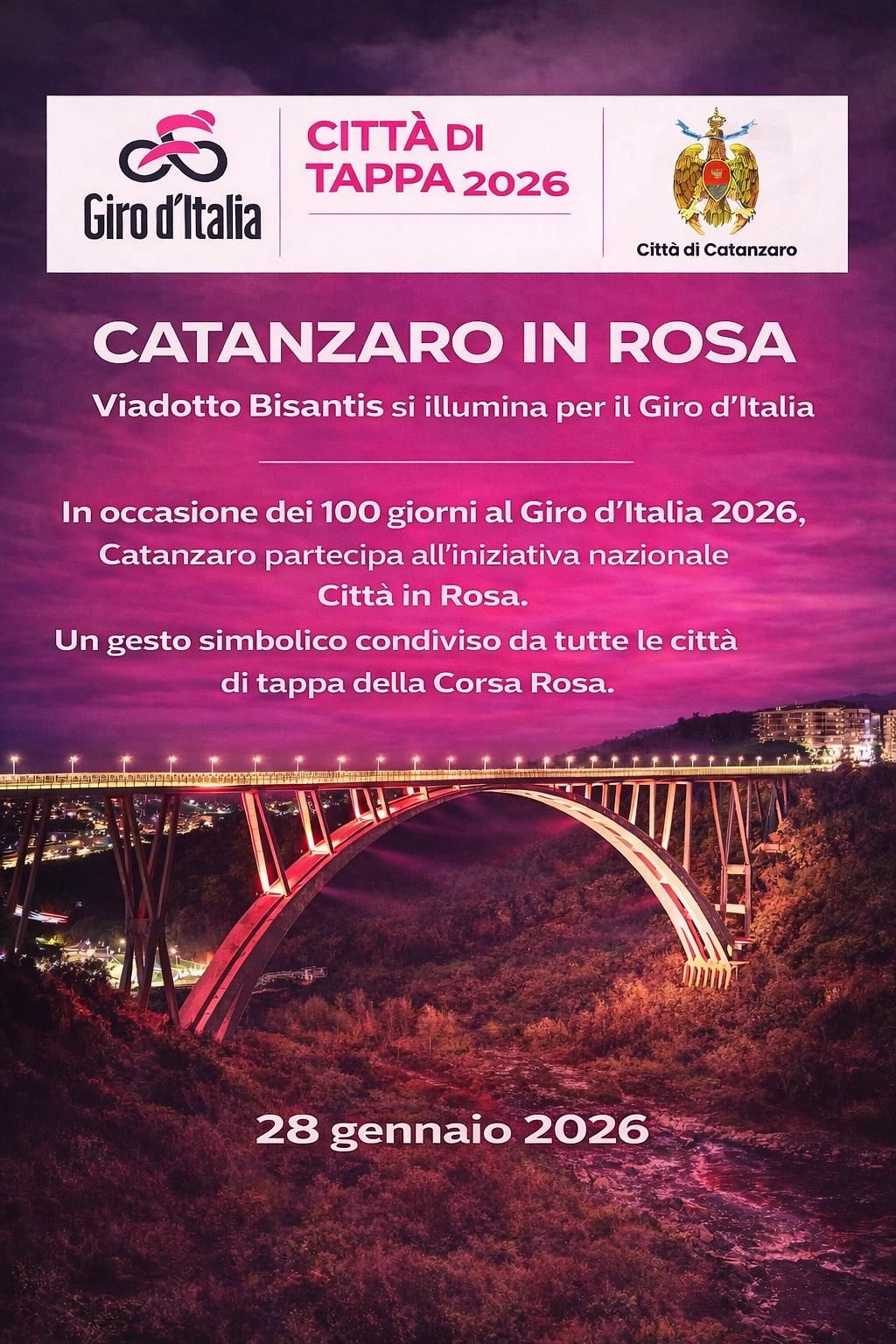 Catanzaro in Rosa – Viadotto Bisantis si illumina per il Giro d’Italia